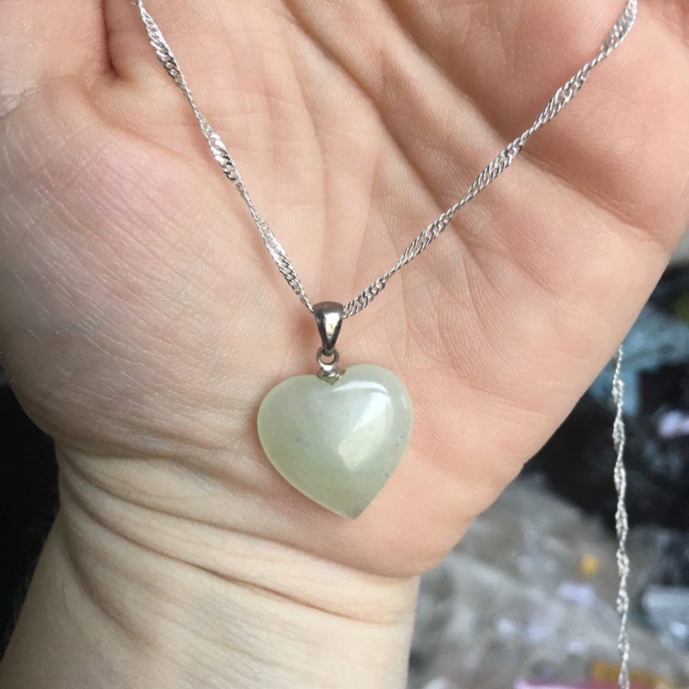 Pastel Green Natural Crystal Love Heart 925 Chain